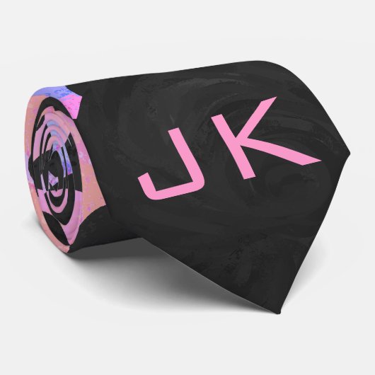 モノグラムダルマチアンブラックとピンク ネクタイ (ロール)