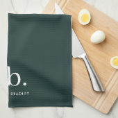 モノグラムダークグリーンスタイリッシュミニマモダンリスト キッチンタオル (四つ折り)