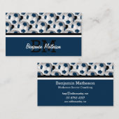 モノグラムダークブルーのサッカーボールパターン 名刺 (正面/裏面)