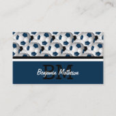 モノグラムダークブルーのサッカーボールパターン 名刺 (正面)