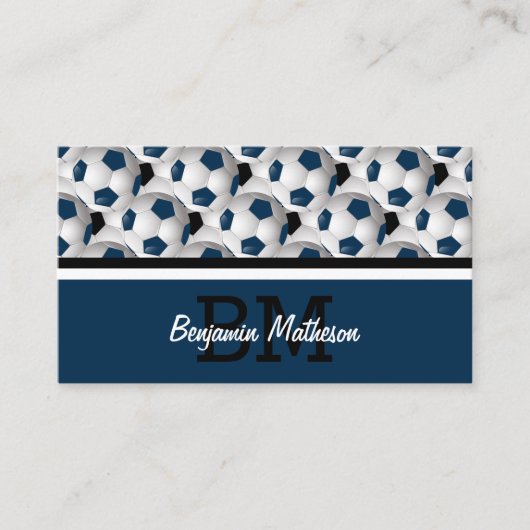 モノグラムダークブルーのサッカーボールパターン 名刺 (正面)
