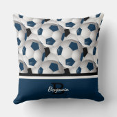 モノグラムダークブルー黒サッカーボールパターン クッション (裏面)