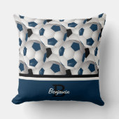 モノグラムダークブルー黒サッカーボールパターン クッション (正面)
