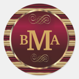 モノグラムダークレッド&金ゴールド封筒用シール ラウンドシール