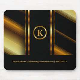 モノグラムダーク金ゴールドと黒の対角ストライプ線 マウスパッド