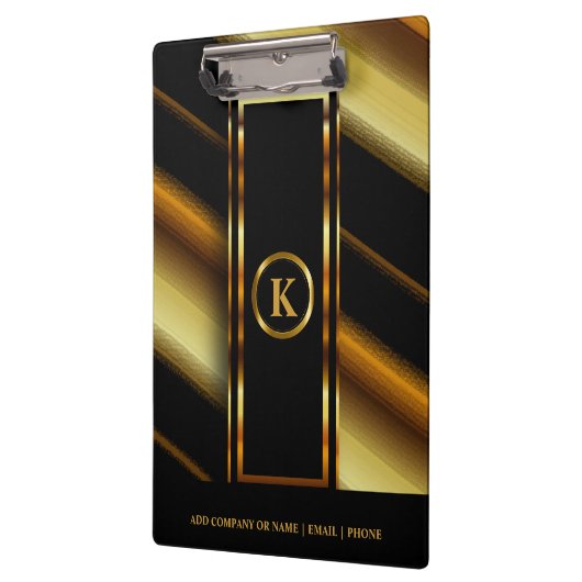 モノグラムダーク金ゴールド&ブラック対角線ストライプ クリップボード (左)