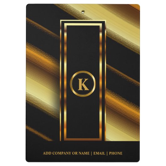 モノグラムダーク金ゴールド&ブラック対角線ストライプ クリップボード (裏面)