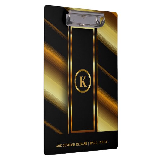 モノグラムダーク金ゴールド&ブラック対角線ストライプ クリップボード (右)