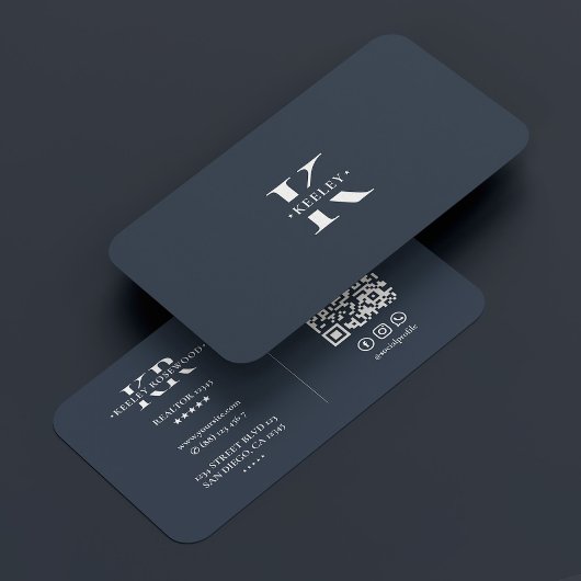 モノグラムチャコールブルーモダンシンプルイニシャル 名刺