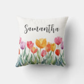モノグラムチューリップカラフル春の花&陽気 クッション (裏面)