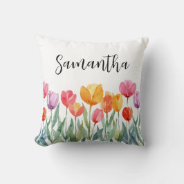 モノグラムチューリップカラフル春の花&陽気 クッション