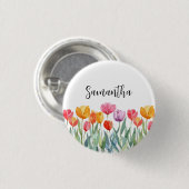 モノグラムチューリップカラフル春の花&陽気 缶バッジ (正面&裏面)
