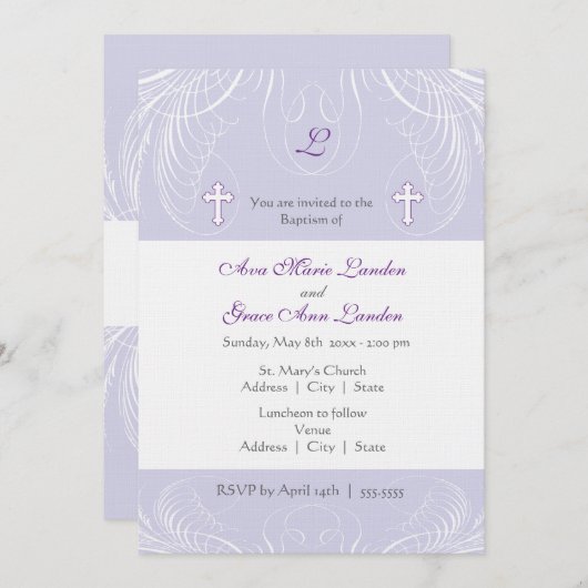 モノグラムツインガールズバプティスマ招待状 招待状 (正面/裏面)