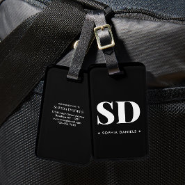 モノグラムツーイニシャルレトロエレガント白黒 ラゲッジタグ