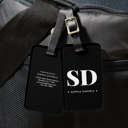モノグラムツーイニシャルレトロエレガント白黒 ラゲッジタグ