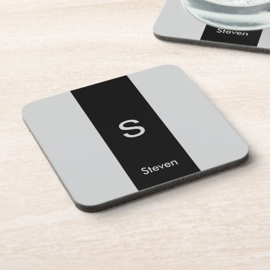 モノグラムツートーンモダンブラックとグレー コースター (左側)