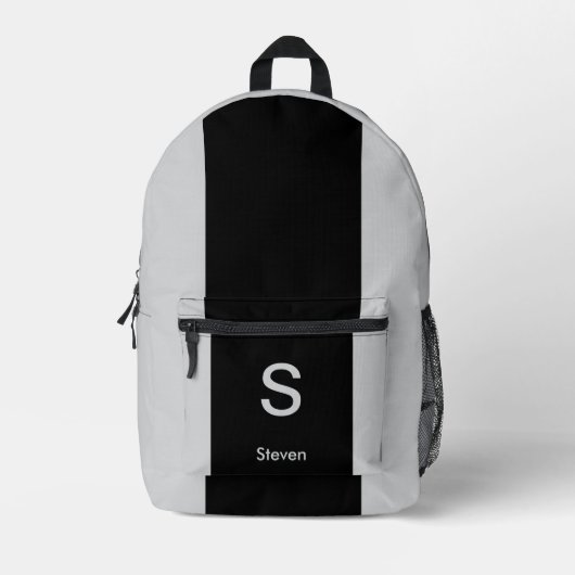 モノグラムツートーンモダンブラックとグレー プリントバックパック (正面)