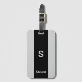 モノグラムツートーンモダンブラックとグレー ラゲッジタグ (正面縦)