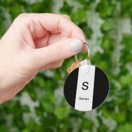 モノグラムツートーンモダンブラックとライトグレー キーホルダー