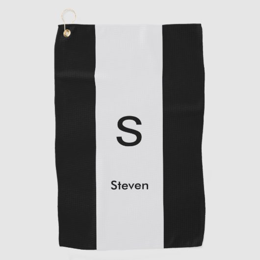 モノグラムツートーンモダンブラックとライトグレー ゴルフタオル (正面)