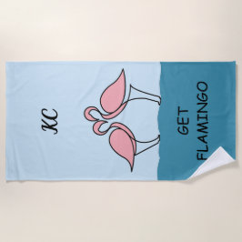 モノグラムツーピンクフラミンゴスオンザウォーター引用文 ビーチタオル