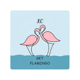 モノグラムツーピンクフラミンゴスオンザウォーター引用文 メタルプリント