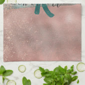 モノグラムティール(緑がかった色)およびソフト赤面ピンクグラデーションフォイル キッチンタオル (折り畳み)