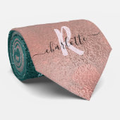 モノグラムティール(緑がかった色)およびソフト赤面ピンクグラデーションフォイル ネクタイ (ロール)