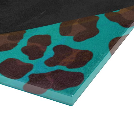 モノグラムティール(緑がかった色)およびブラウンヒョウ カッティングボード (角)