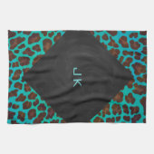 モノグラムティール（緑がかった色）およびブラウンヒョウ キッチンタオル (横)