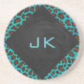 モノグラムティール(緑がかった色)およびブラウンヒョウ コースター (正面)