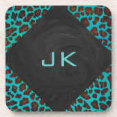 モノグラムティール(緑がかった色)およびブラウンヒョウ コースター (正面)