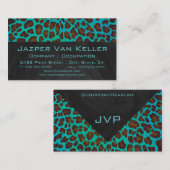 モノグラムティール(緑がかった色)およびブラウンヒョウ 名刺 (正面/裏面)