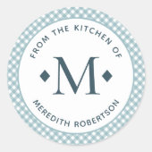 モノグラムティール(緑がかった色)のキッチンから食べる贈り物 ラウンドシール (正面)