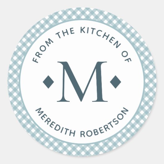 モノグラムティール(緑がかった色)のキッチンから食べる贈り物 ラウンドシール (正面)