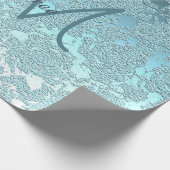 モノグラムティール(緑がかった色)ガーリー緑エレガント花模様 ラッピングペーパー (角)