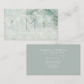 モノグラムティール（緑がかった色）グリッターマーブルヘアメイクアップ 名刺 (正面/裏面)