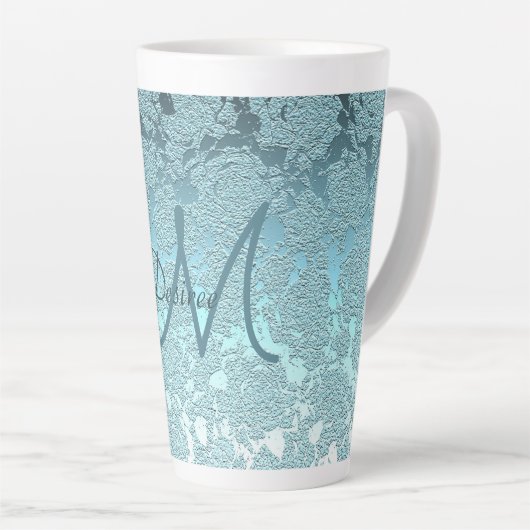 モノグラムティール(緑がかった色)グリーンガーリーアエレガントートフローラ カフェラテマグ (右アングル)