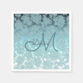 モノグラムティール(緑がかった色)グリーンガーリーエレガントフローラデザイン スタンダードカクテルナプキン (正面)