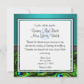 モノグラムティール（緑がかった色）&グリーンピーコック結婚式招待状 招待状 (裏面)
