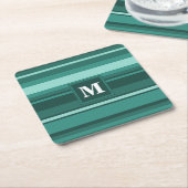 モノグラムティール（緑がかった色）ストライプ スクエアペーパーコースター (アングル)
