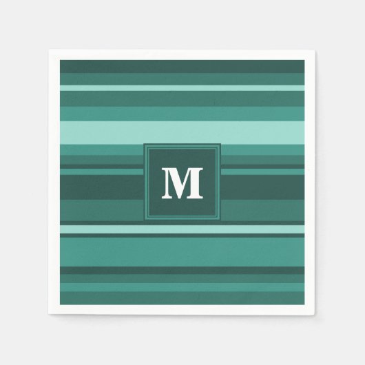 モノグラムティール（緑がかった色）ストライプ スタンダードカクテルナプキン (正面)
