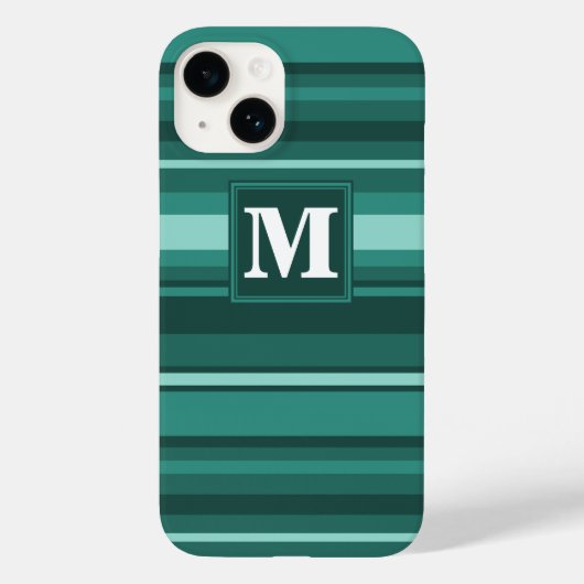 モノグラムティール(緑がかった色)ストライプ Case-Mate iPhoneケース (裏面)