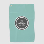 モノグラムティール（緑がかった色）パーソナライズされた名女性 ゴルフタオル (正面)