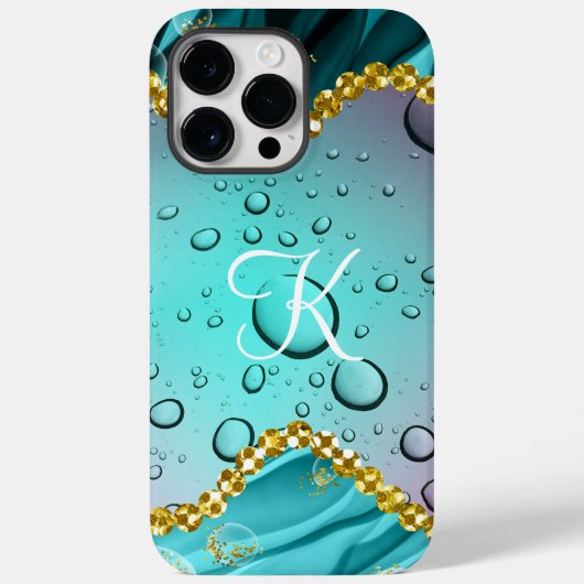 モノグラムティール(緑がかった色)フォイル金ゴールドトリムファンタジー雨滴 Case-Mate iPhoneケース (裏面)