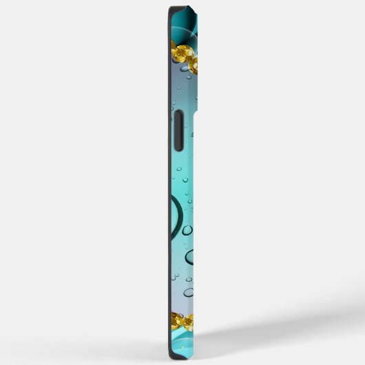 モノグラムティール(緑がかった色)フォイル金ゴールドトリムファンタジー雨滴 Case-Mate iPhoneケース (裏面 / 右)