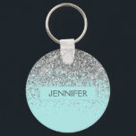 モノグラムティール（緑がかった色）ブルーシルバーグラムグリッター名 キーホルダー<br><div class="desc">シルバーとティール（緑がかった色）アクアブルーフェイクグリッタースパークルエレガントとシックなトレンディー高級キモノグラムのーチェーン。これらのモノグラム – あなた自身の名前を追加車のマットはあなたの名前で更新することができる。</div>