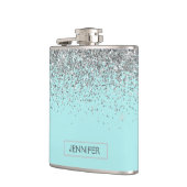 モノグラムティール（緑がかった色）ブルーシルバーグラムグリッター名 フラスク (左)