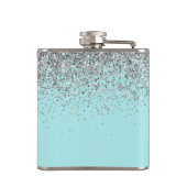 モノグラムティール（緑がかった色）ブルーシルバーグラムグリッター名 フラスク (裏面)