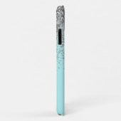 モノグラムティール(緑がかった色)ブルーシルバーグラムグリッター名 Case-Mate iPhoneケース (裏面/右)